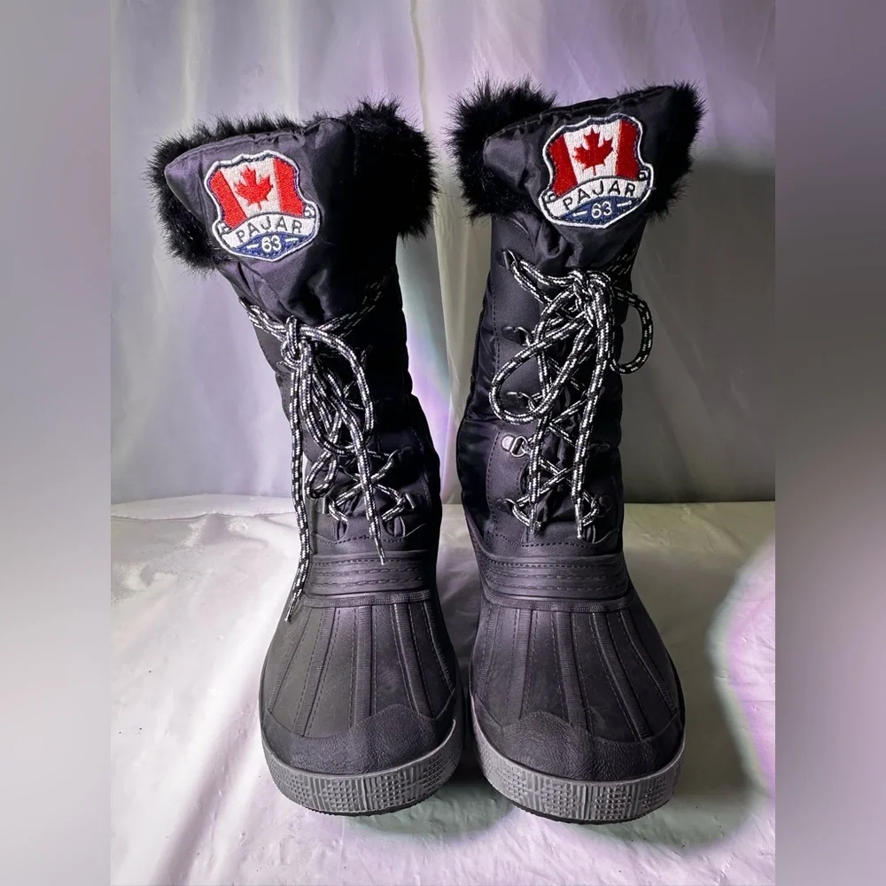 Pajar Black Snow Boots with Gray Fur